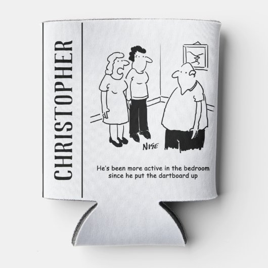 Dartboard im Schlafzimmer. Funny Cartoon Dosenkühler (Vorderseite)