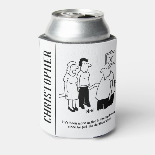 Dartboard im Schlafzimmer. Funny Cartoon Dosenkühler (Kanne Rückseite)