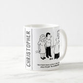 Dartboard im Schlafzimmer. Funny Cartoon Kaffeetasse (VorderseiteRechts)