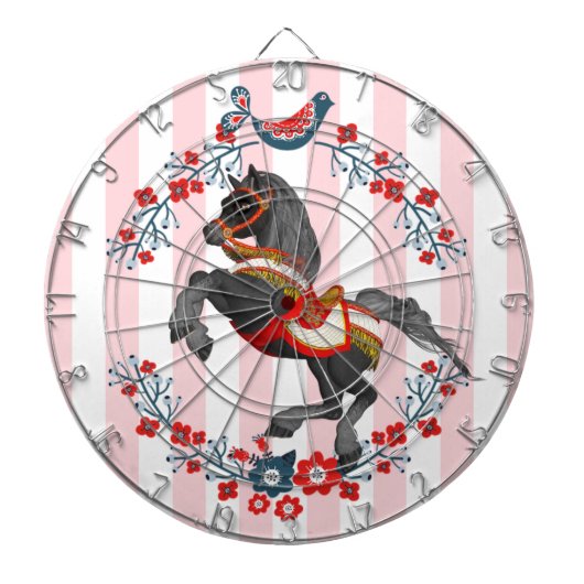 Dartboard Pink White Stripe Horse Dartscheibe (vorne)