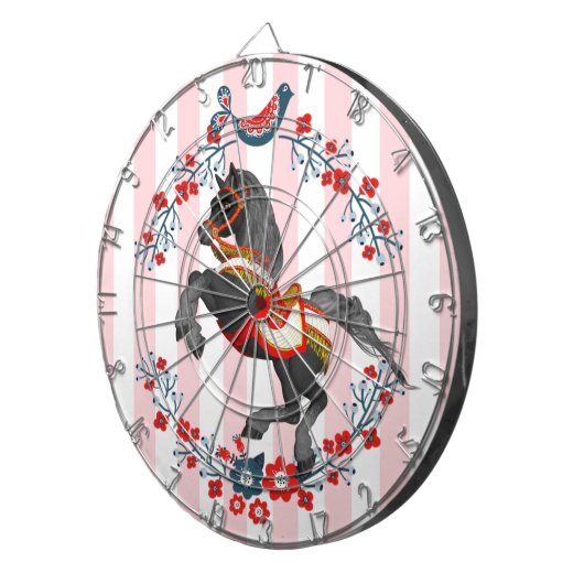 Dartboard Pink White Stripe Horse Dartscheibe (Vorderseite rechts)