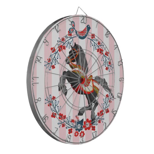 Dartboard Pink White Stripe Horse Dartscheibe (Vorderseite Links)