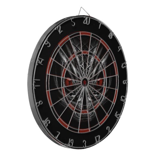 DARTBOARD-SILBERNES GRAU-GESICHT MIT ROTEN AUGEN DARTSCHEIBE (Vorderseite Links)