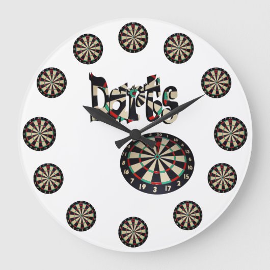 Dartboards And Darts Name, Round Large Wall Clock Große Wanduhr (Vorderseite)