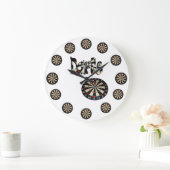 Dartboards And Darts Name, Round Large Wall Clock Große Wanduhr (Zuhause)