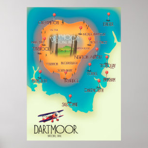 Dartmoor National Park Map Reiseposter Poster
