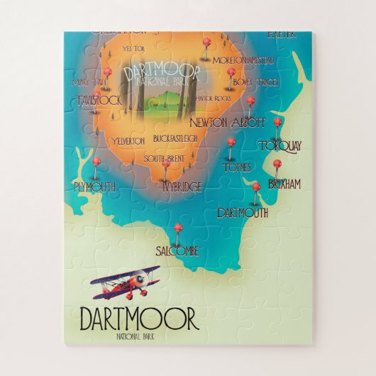 Dartmoor National Park Map Reiseposter Puzzle (Vertikal)