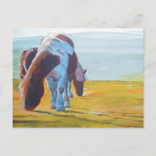 Dartmoor Ponies & Misty Landschaftsmalerei Postkarte