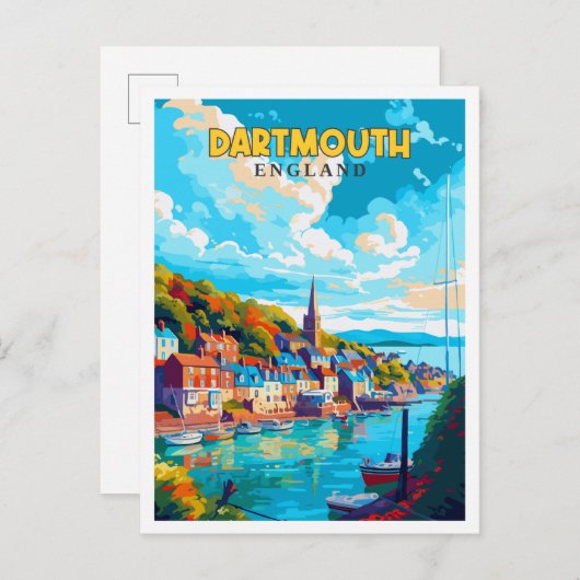 Dartmouth England Vintage Illustration Postkarte (Vorne/Hinten)