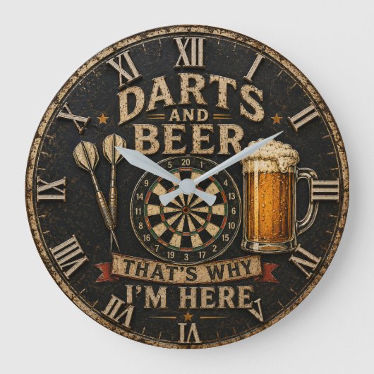 Darts and Beer Große Wanduhr (Vorderseite)