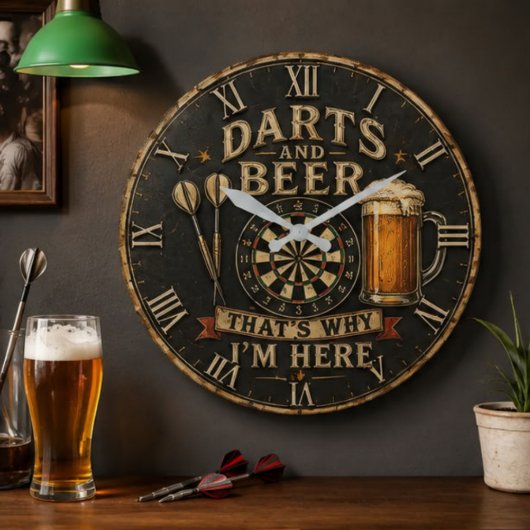 Darts and Beer Große Wanduhr