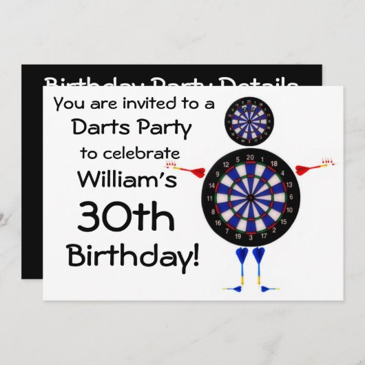 Darts Birthday Party Einladung (Vorne/Hinten)