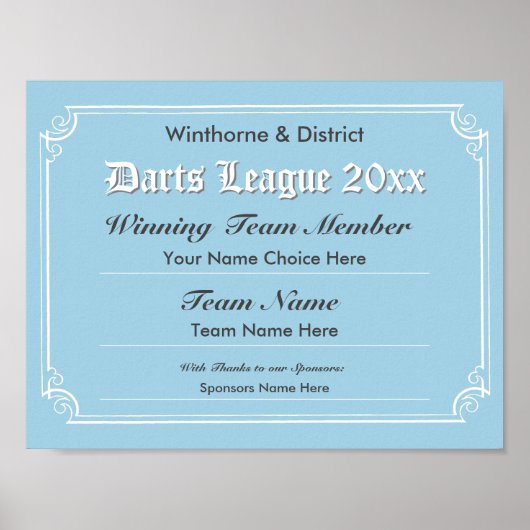 Darts Competition Certificate Poster (Vorne)