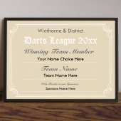 Darts Competition Certificate Poster