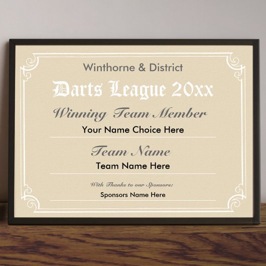 Darts Competition Certificate Poster