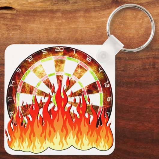 Darts, Feuer im Spiel auf dem Dartbrett Schlüsselanhänger (Rückseite)