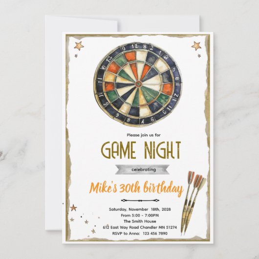Darts-Geburtstagsparty-Einladung Einladung (Vorderseite)