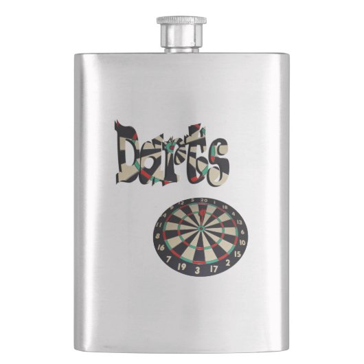 Darts-Logo und Dartboard, Hip Flask Flachmann (Vorderseite)