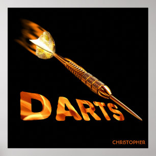 Darts mit goldenem Dart in Flammen mit stilvollem  Poster