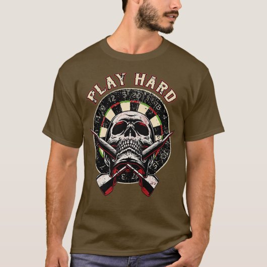 Darts-Shirt-Play-Hard-Skull-Pfeil-Dartboard T-Shirt (Vorderseite)