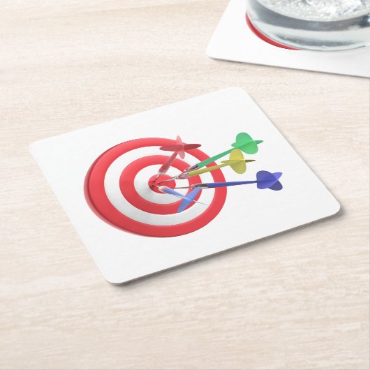 Darts treffen auf die Mitte des Dartboards Rechteckiger Pappuntersetzer (angewinkelt)