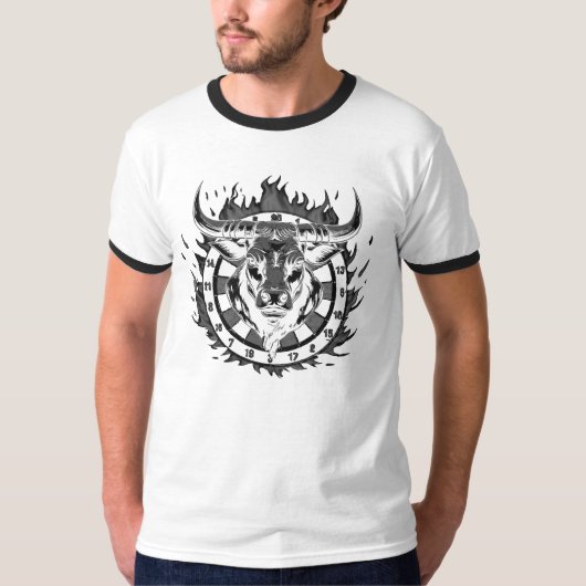 Dartscheibe Feuer Stier Bulle Spezialdesign T-Shirt (Vorderseite)