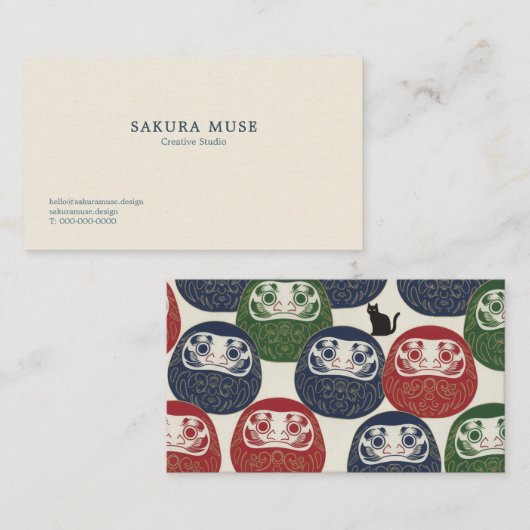 Daruma & Hidden Cat Business Cards Visitenkarte (Vorne/Hinten)