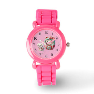 Daruma mit Welpe und Ribbon Armbanduhr