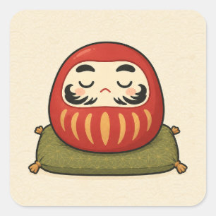 Daruma-Plätzchen-Aufkleber zum Nickerchen Quadratischer Aufkleber