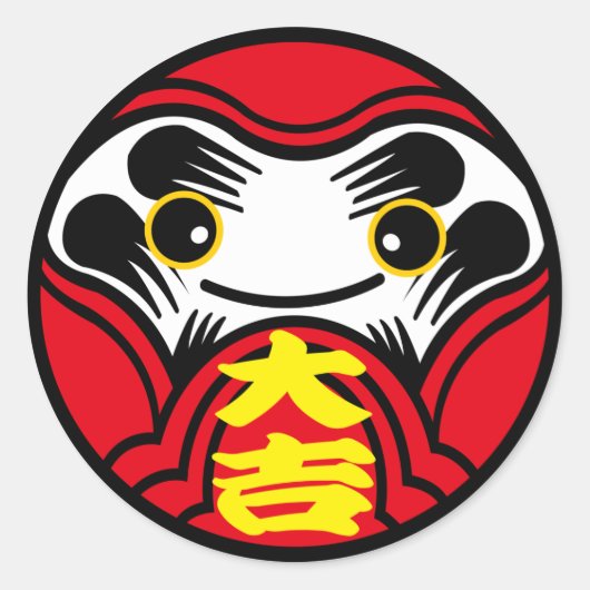 Daruma Puppe bringt "Great viel Glück" (大 吉) Runder Aufkleber (Vorderseite)
