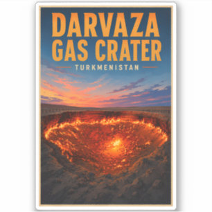 Darvaza-Gaskrater Turkmenistan Illustration Retro Aufkleber