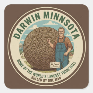Darwin, Minnesota Twine Ball Souvenir-Aufkleber Quadratischer Aufkleber