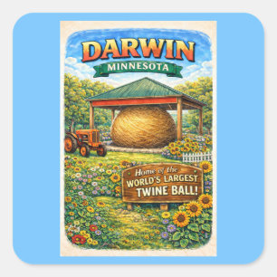 Darwin, MN Minnesota Twineball-Aufkleber Quadratischer Aufkleber