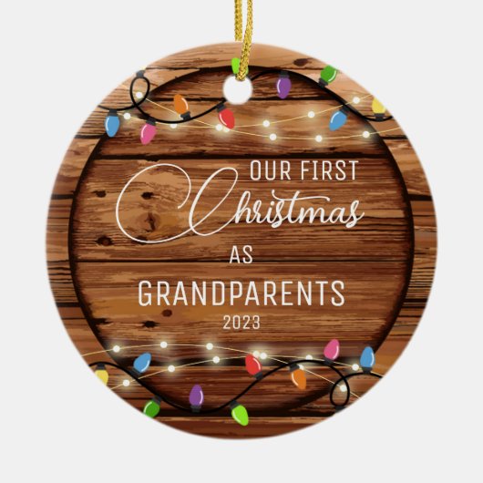 Das 1. Rustikale Weihnachtslicht-Foto der Großelte Keramik Ornament (Vorne)