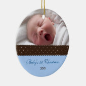 Das 1. Weihnachten des Babys - Band (blau) Keramik Ornament (Rechts)