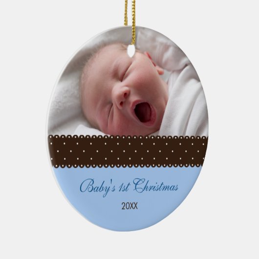 Das 1. Weihnachten des Babys - Band (blau) Keramik Ornament (Rechts)