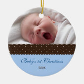 Das 1. Weihnachten des Babys - Band (blau) Keramik Ornament (Vorne)