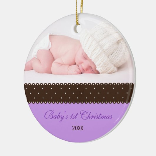 Das 1. Weihnachten des Babys - Band (Lavendel) Keramikornament (Links)