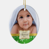 Das 1. Weihnachten des Babys. Weiße und grüne Keramikornament (Rechts)