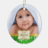 Das 1. Weihnachten des Babys. Weiße und grüne Keramikornament (Links)