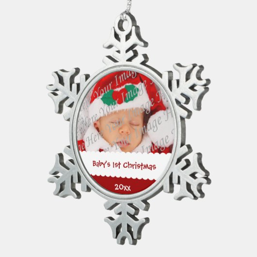 Das 1. Weihnachten des personalisierten Babys mit Schneeflocken Zinn-Ornament (Rechts)