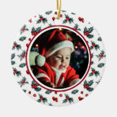 Das 1. Weihnachtsfest des Babys - Holly Berries au Keramik Ornament (Vorne)
