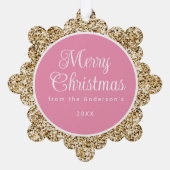 Das 1. Weihnachtsfest des Fotos heißt Pink Gold Gr Ornament Karte (Rückseite)