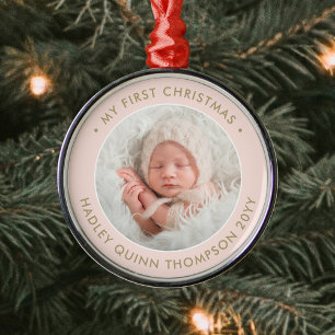 Das 1. Weihnachtsfest im Foto Girly Blush Pink & G Ornament Aus Metall