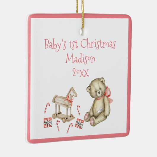 Das 1. Weihnachtskind personalisieren Pink Niedlic Keramikornament (Rechts)