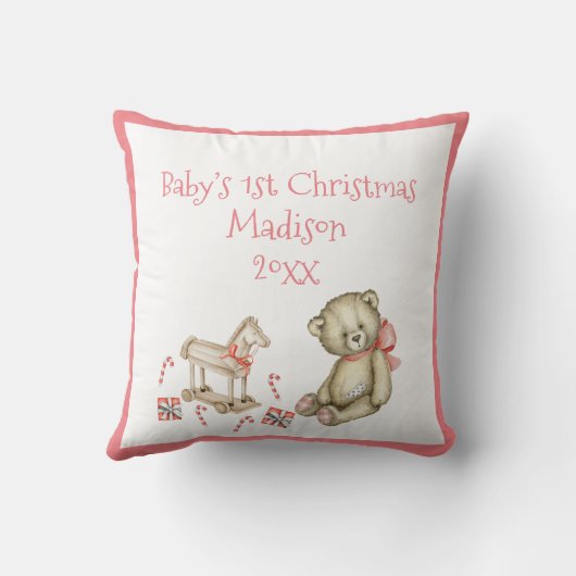 Das 1. Weihnachtskind personalisieren Pink Niedlic Kissen (Rückseite)