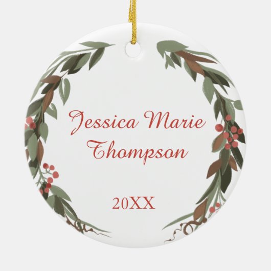 Das 1. Weihnachtskranz-Foto von Baby Keepake Keramik Ornament (Hinten)