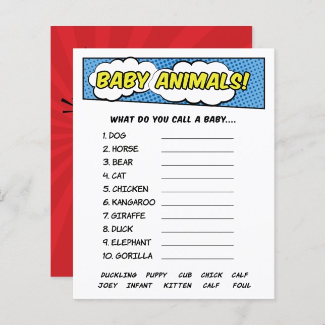 Das A Boy Comic Buch Superhero Baby Animals Game (Vorne/Hinten)