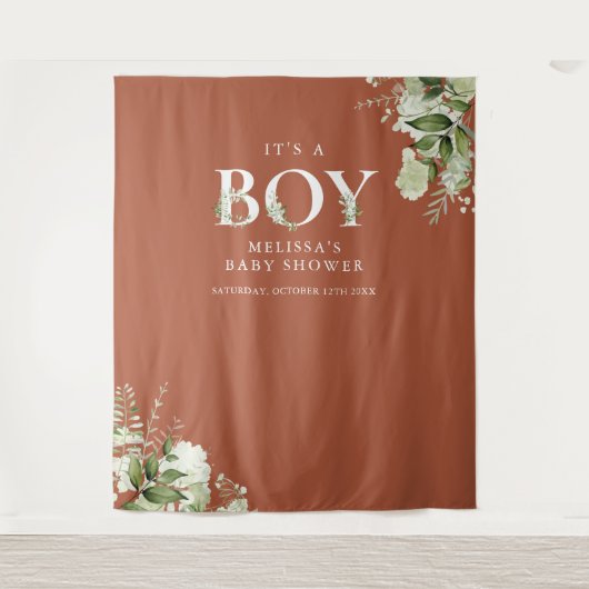 Das A Boy Floral Terracotta Babydusche Foto Prop Wandteppich (Vorderseite)