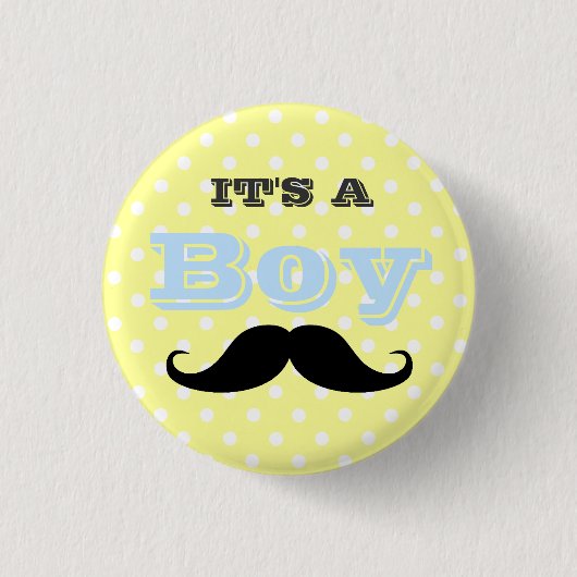 Das A Boy Mustache Gelb- und Blue-Baby-Dusche Button (Vorderseite)